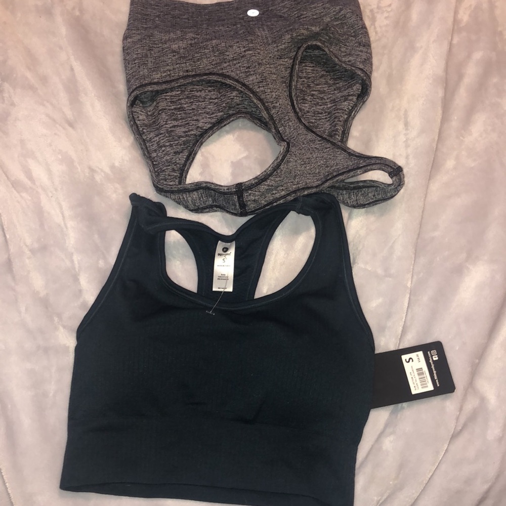 Two 90 degree by reflex sports bras, small, grey and deep teal